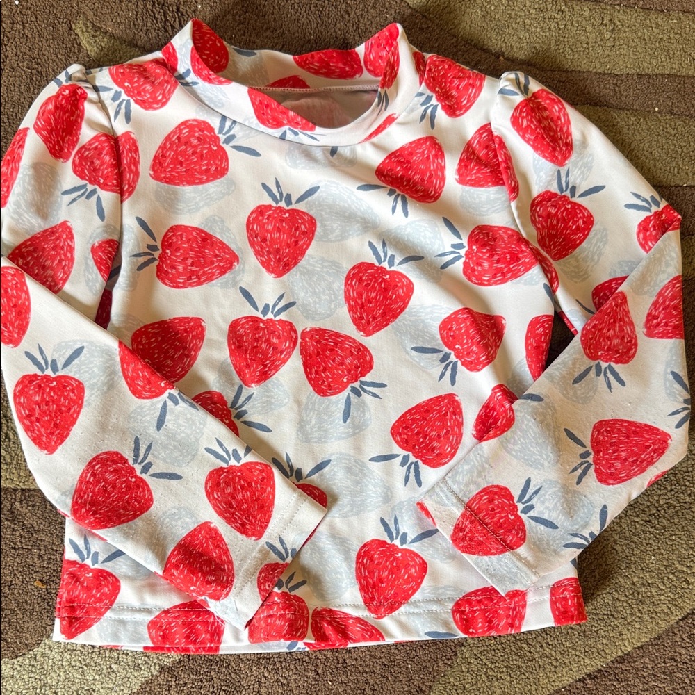 Strawberry Print Kids Swim Rashguard